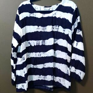 Masai Copenhagen Navy and Cream Stripe Viscose Blouse SIZE MEDIUM